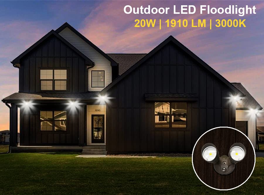 HOMEnhancements LED Black Double Flood Light Fixture, 3000K, Aluminum, Model 20712, Outdoor Landscape Lighting