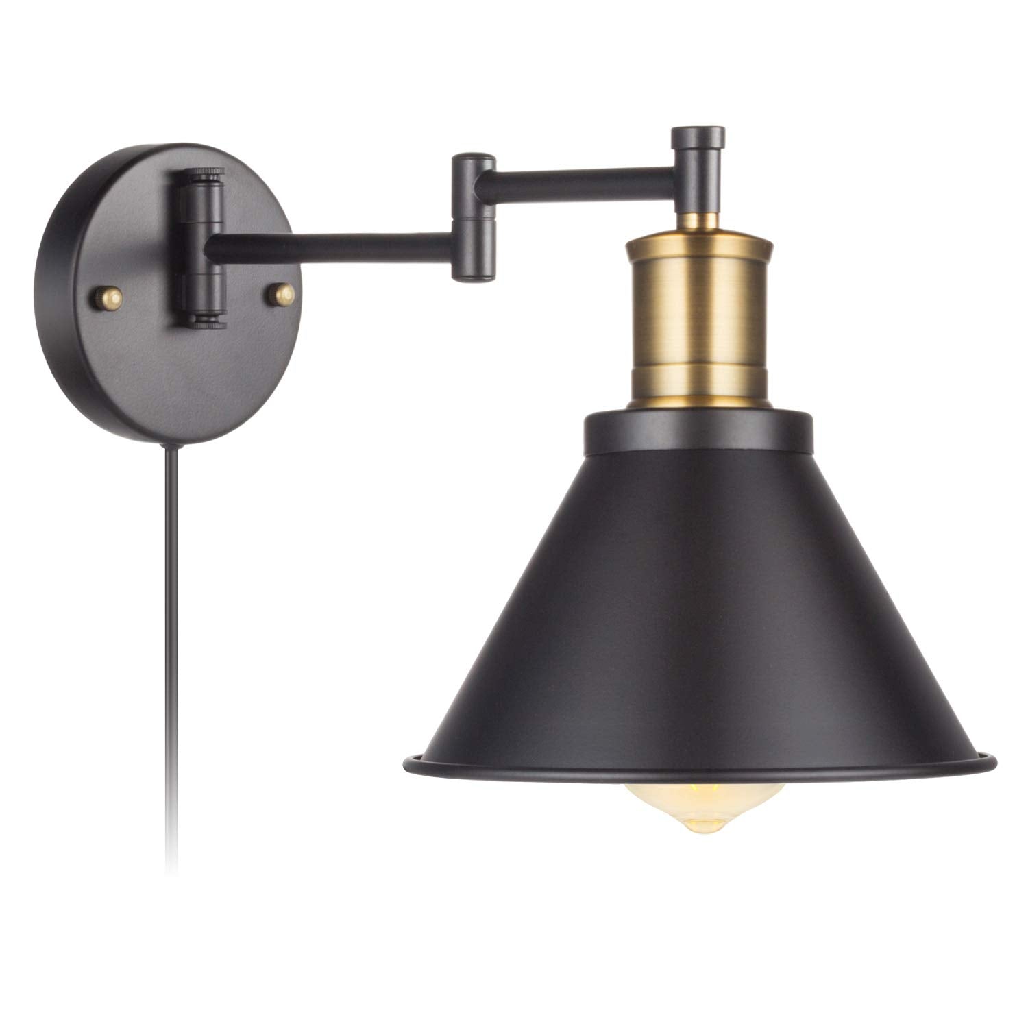 ArcoMead Swing Arm Wall Lamp Plug-in Cord Industrial Wall Sconce, Bronze and Black Finish,with On/Off Switch, E26 Base,1-Light B