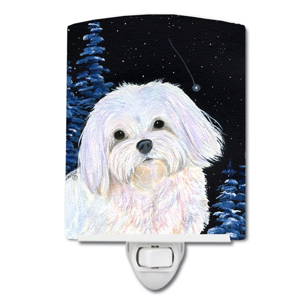 Carolines Treasures Starry Night Maltese Ceramic Night Light, UL-Certified, 6x4x3in, Multicolor, Model SS8460CNL