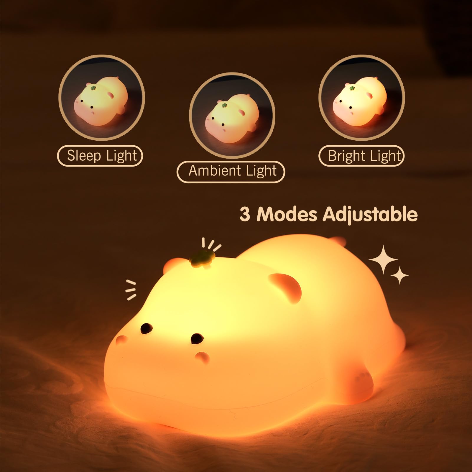 VTIGER Pink Hippo Night Light, LED Squishy Cute Lamp, Night Light for Kids, Silicone Hippo Light, Dimmable Girls Baby Bedroom Ni