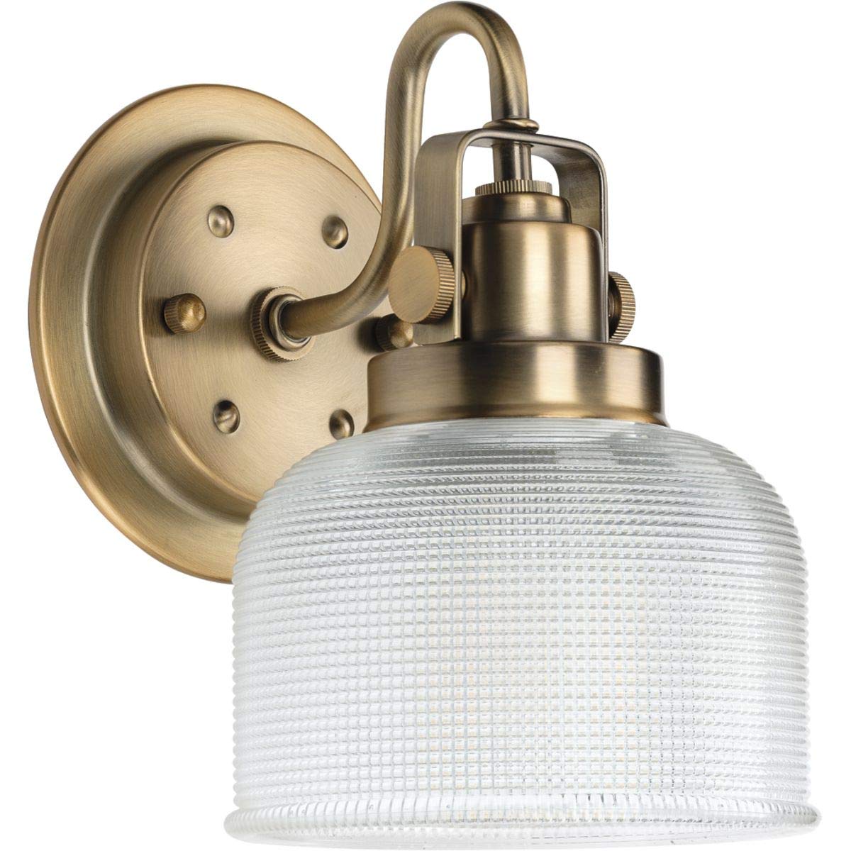 Progress Lighting Bath Vanity Light, 1-Light, Vintage Brass, Clear Double Prismatic Glass, Model P2989-163, 5.75x7.25x8.25 in
