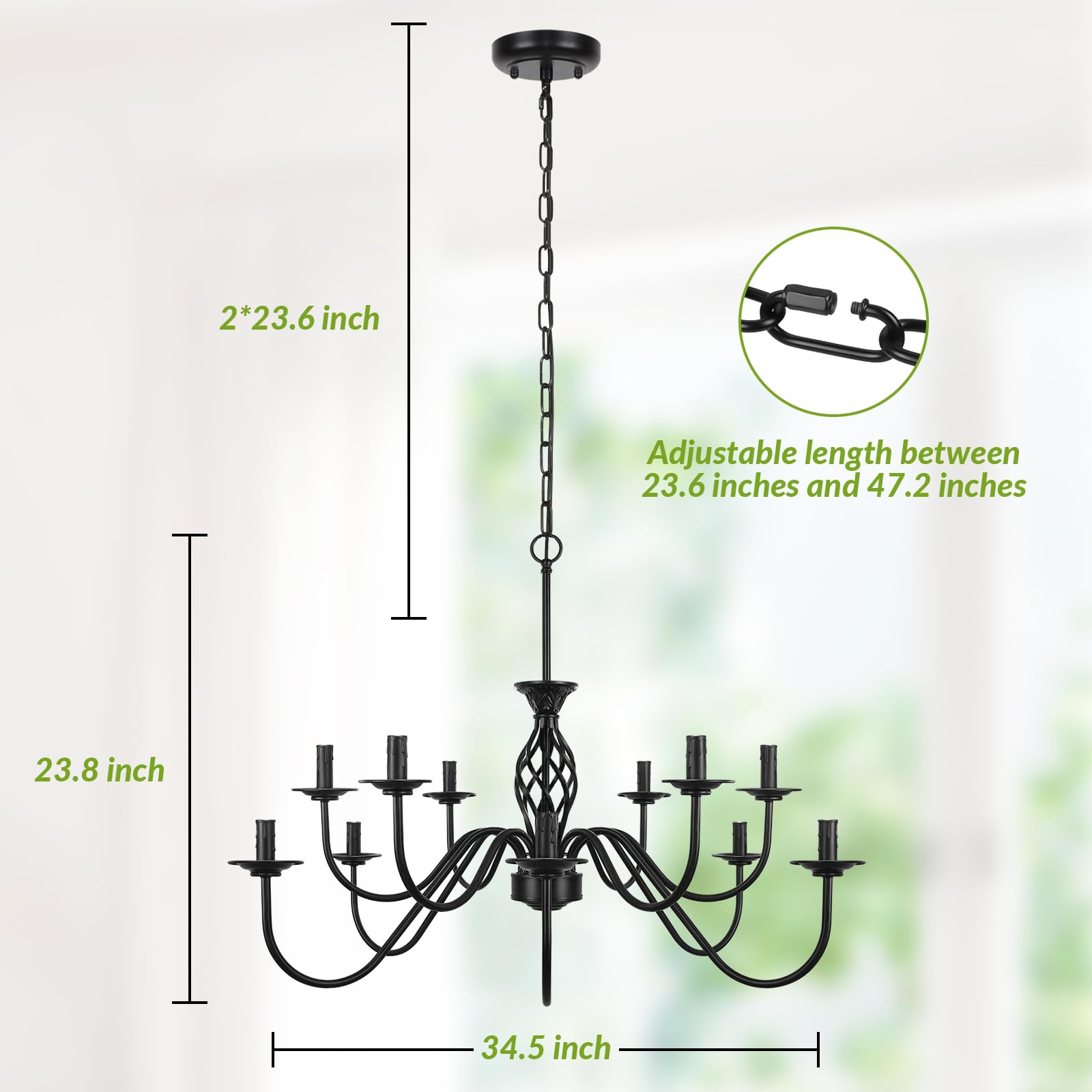 12-Light Farmhouse Candle Chandelier For Living Room, Rustic Industrial Pendant Ceiling Light Fixture, Vintage Hanging Lamp For