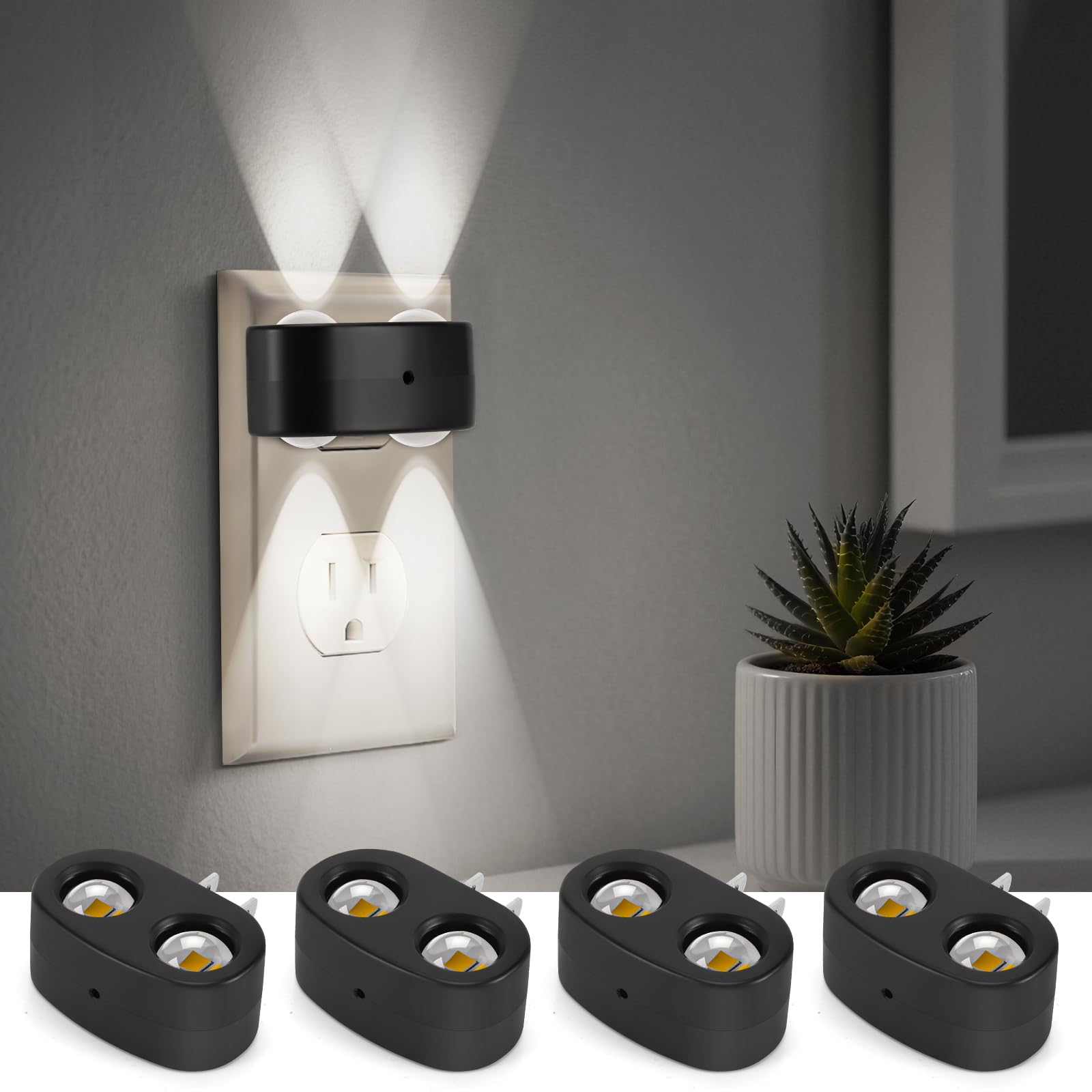 SETEN 4 Pack LED Night Light Plug-in Wall, 100 Lumens 4000K Cool White, Auto On/Off Dusk to Dawn Sensor, Adjustable Swivel Head 