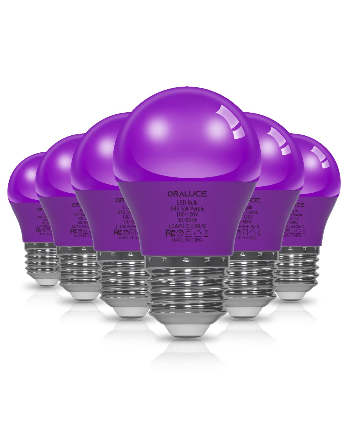 ORALUCE Purple Porch Light Bulb 40 Watt Equivalent,A15 LED Bulbs for Halloween Christmas Party Decoration and Lighting,Colored Light Bulb with E26 Base,5W 450LM Non-Dimmable,6 Pack.