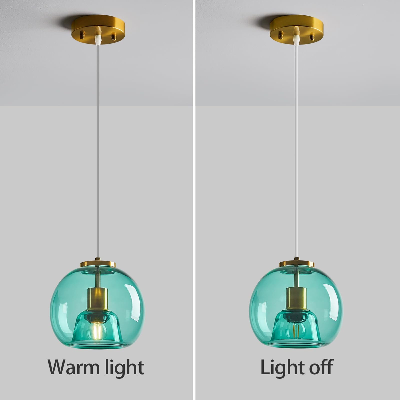 Lbsqj Light Blue Glass Pendant Lights Kitchen Island Gold Hanging Light Fixture Glass Globe Pendant Light Modern Pendant Lighting For Kitchen Island Bedroom Dining Room (7.87  1 Pack)