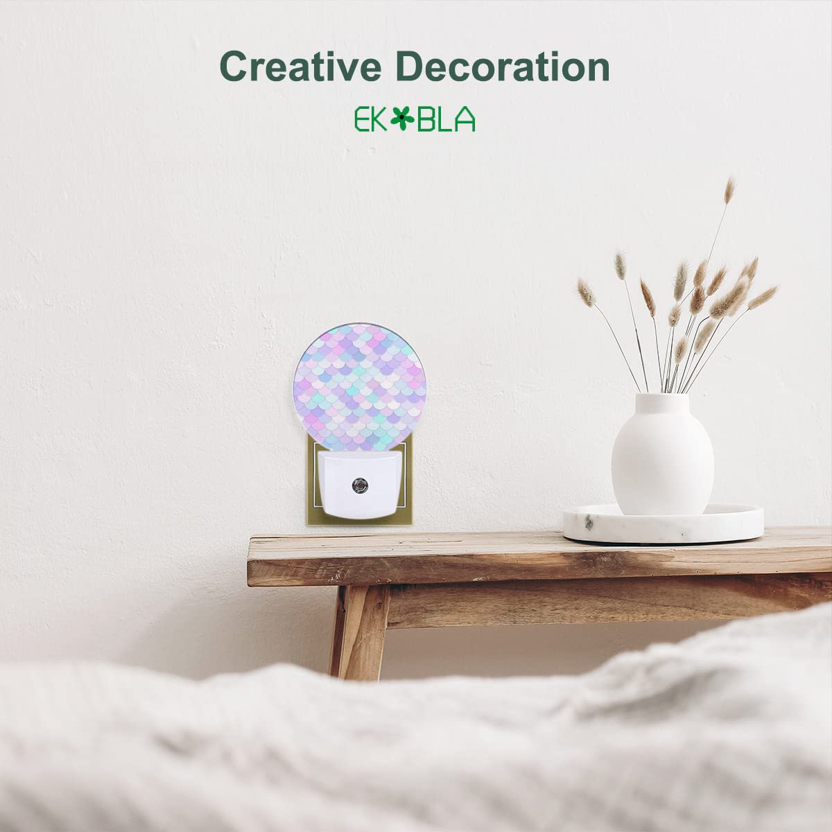 Ekobla Rainbow Fish Scales Night Light Mermaid Fish Aqua Night Lights Plug Into Wall Auto On/Off Led For Boys Girls Bedroom Bath