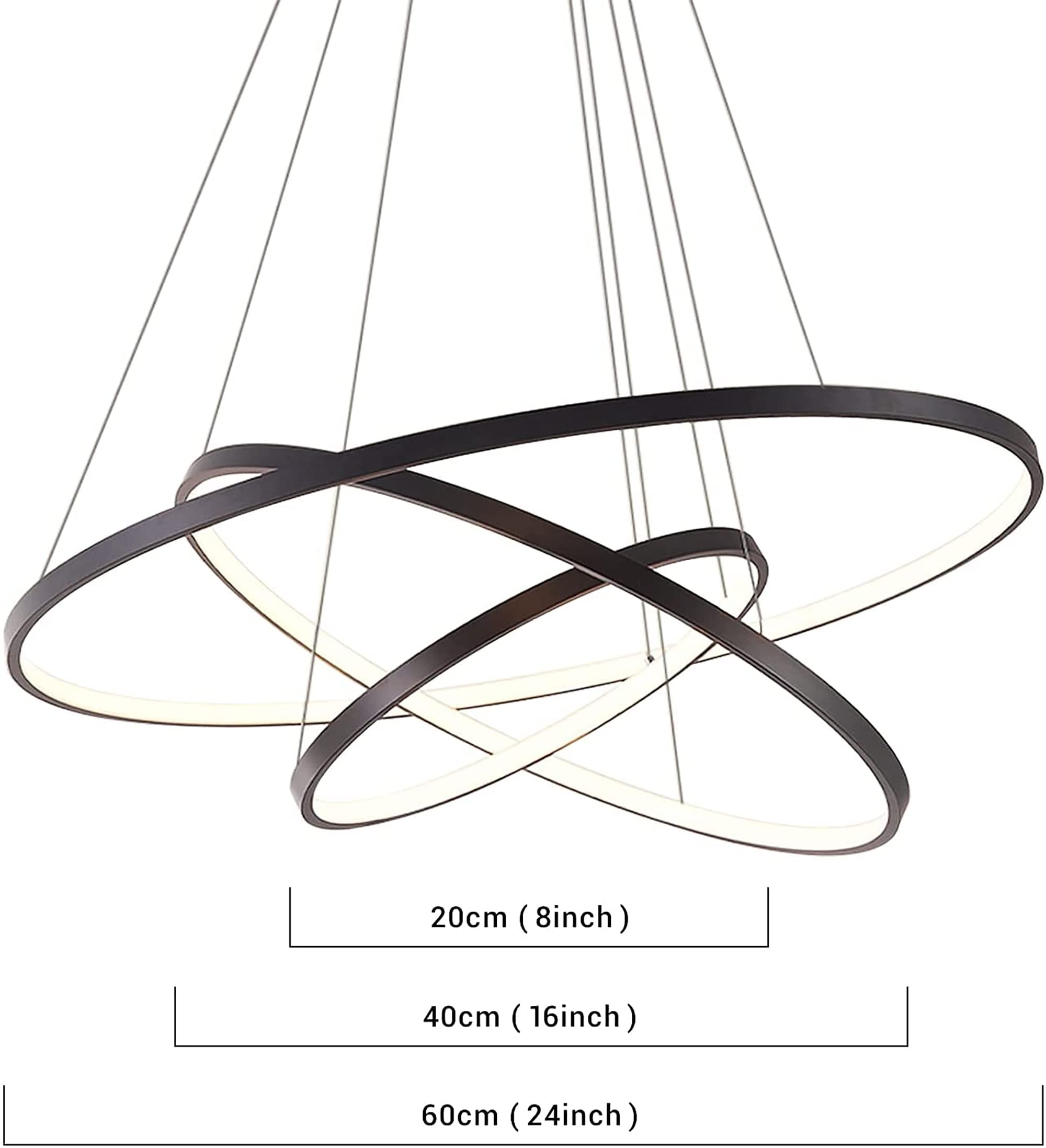 Lightinthebox Modern Led Pendant Light, 3 Ring Black Chandelier For Living Room & Office