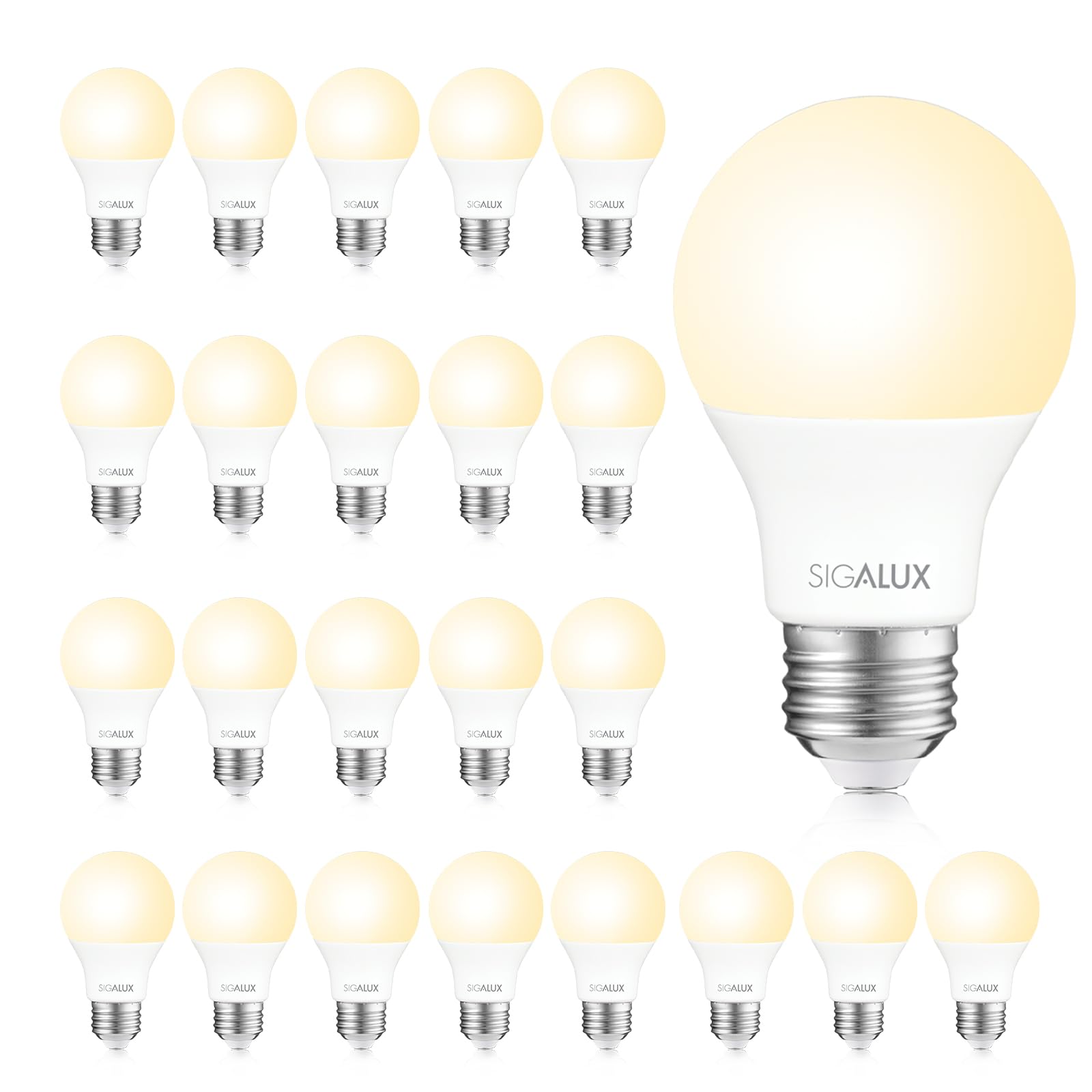 Sigalux A19 Led Light Bulbs 60 Watt Equivalent,Non-Dimmable Energy Efficient 9.5W Led 2700K Soft White Light Bulb With E26 Mediu