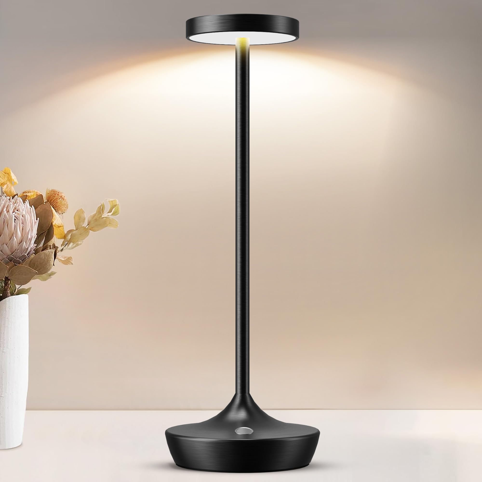 Tpczqj LED Cordless Table Lamp, Rechargeable, 3 Color Dimming, Waterproof, Black, Model x86