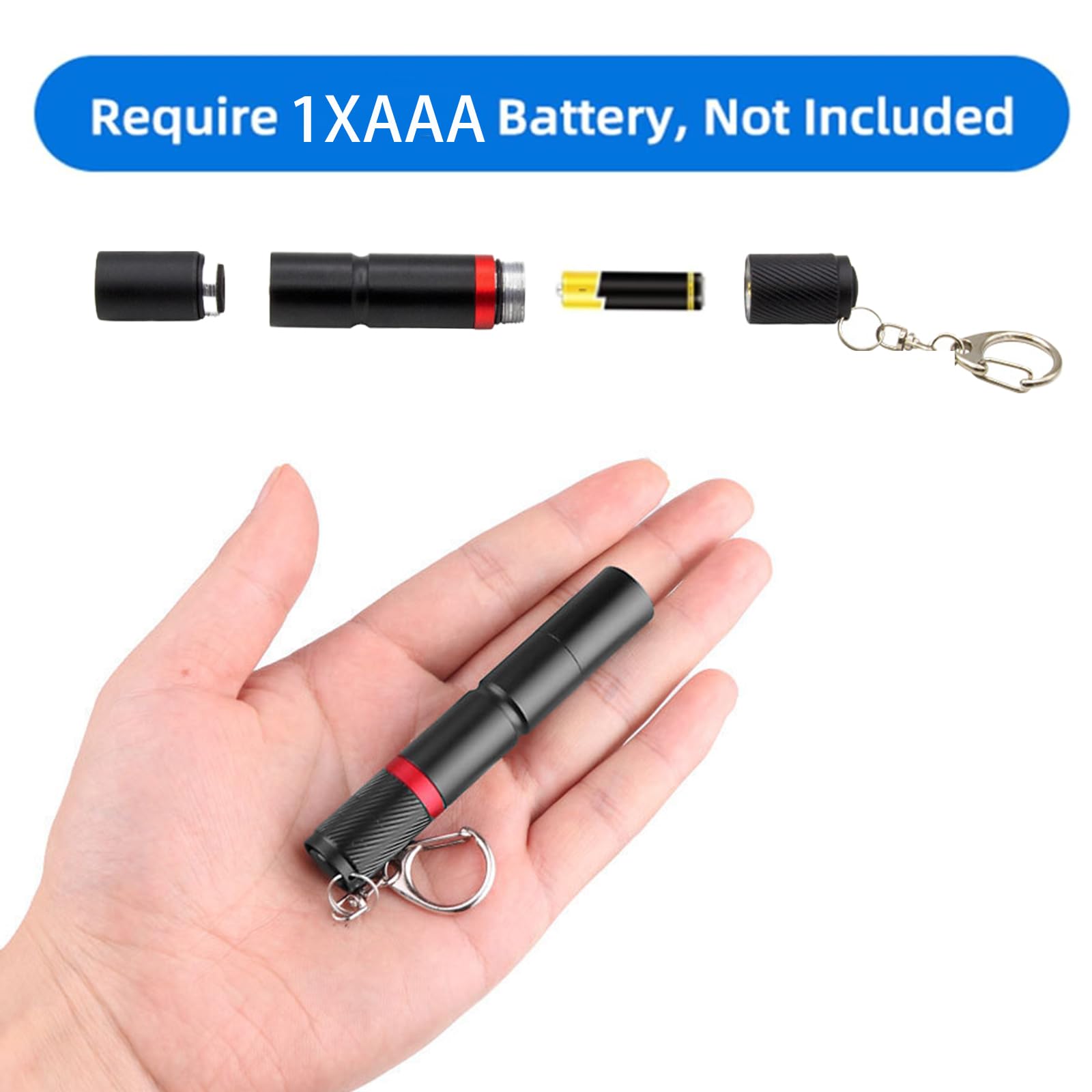Hilngav Mini LED Keychain Flashlight 3 Pack, Black, AAA Battery, EDC Pen Light for Work & Emergency, Model B1B2-3