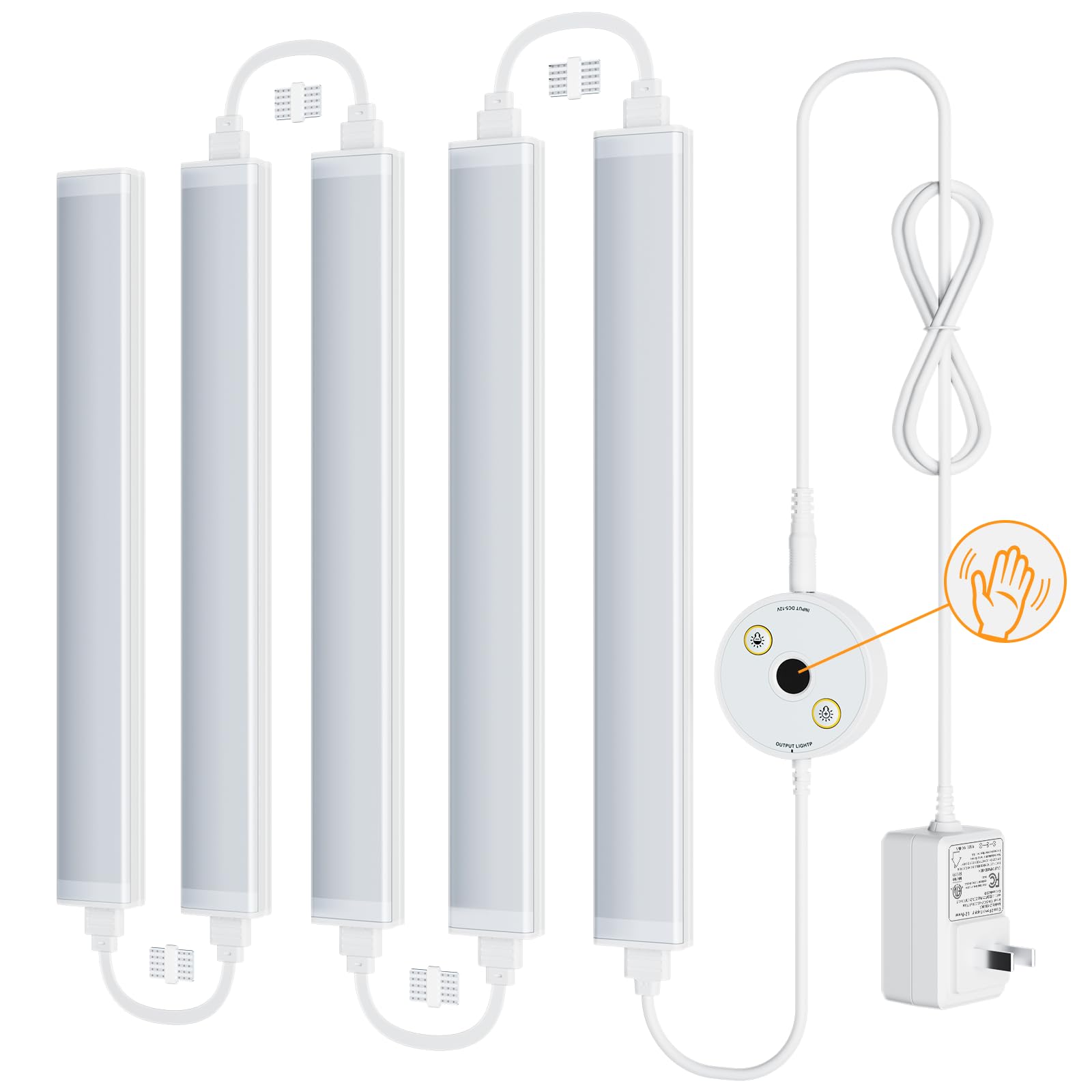 SIBI Under Cabinet Lighting Plug in, 5pcs 12 Inch Cabinet Lights Linkable, Dimmable Cold White 6000K LED Under Counter Lights fo