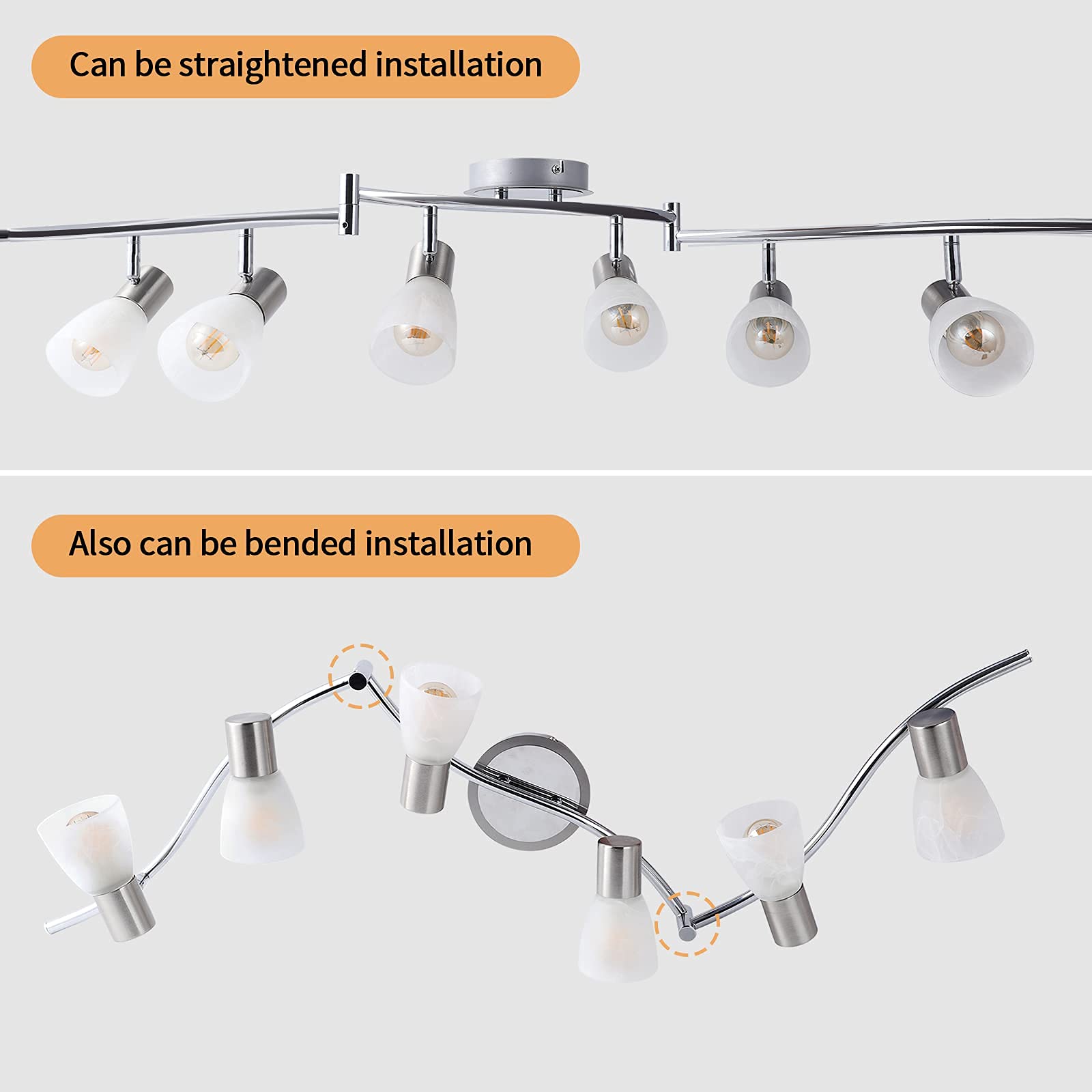 HiBay 6-Light Adjustable LED Ceiling Track Lighting, Metal Spotlights with Glass Shade, Includes 6x 4W E12 Bulbs, Modern Design
