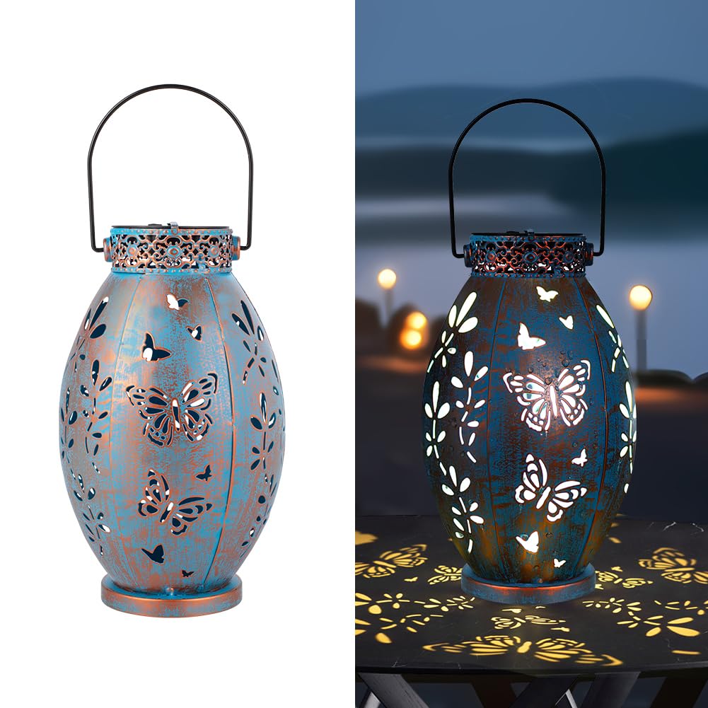 Stargarden 2Pack Outdoor Solar Lanterns, Hollow Out Metal Garden Light Decorative Hanging Solar Lights, Solar Lanterns Outdoor Waterproof For Patio, Lawn, Yard( Blue)