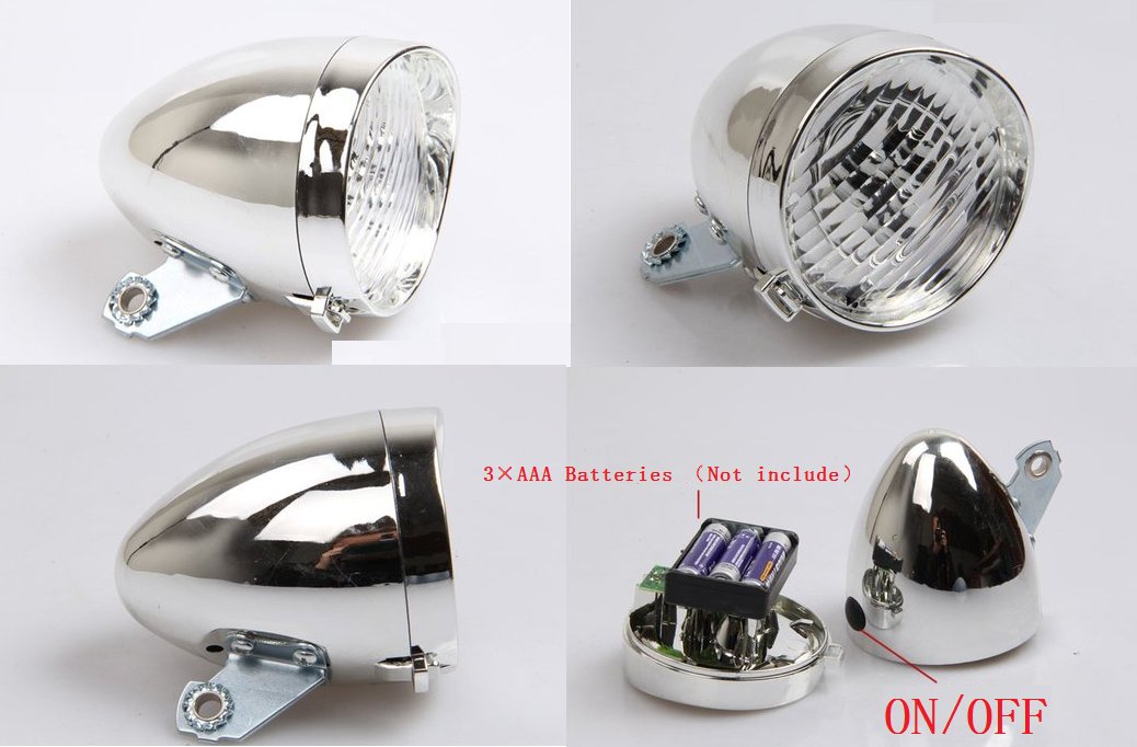 Bluesunshine Vintage Retro Bicycle Bike Front Light Lamp 3 Led Headlight With Bracket (Silver)