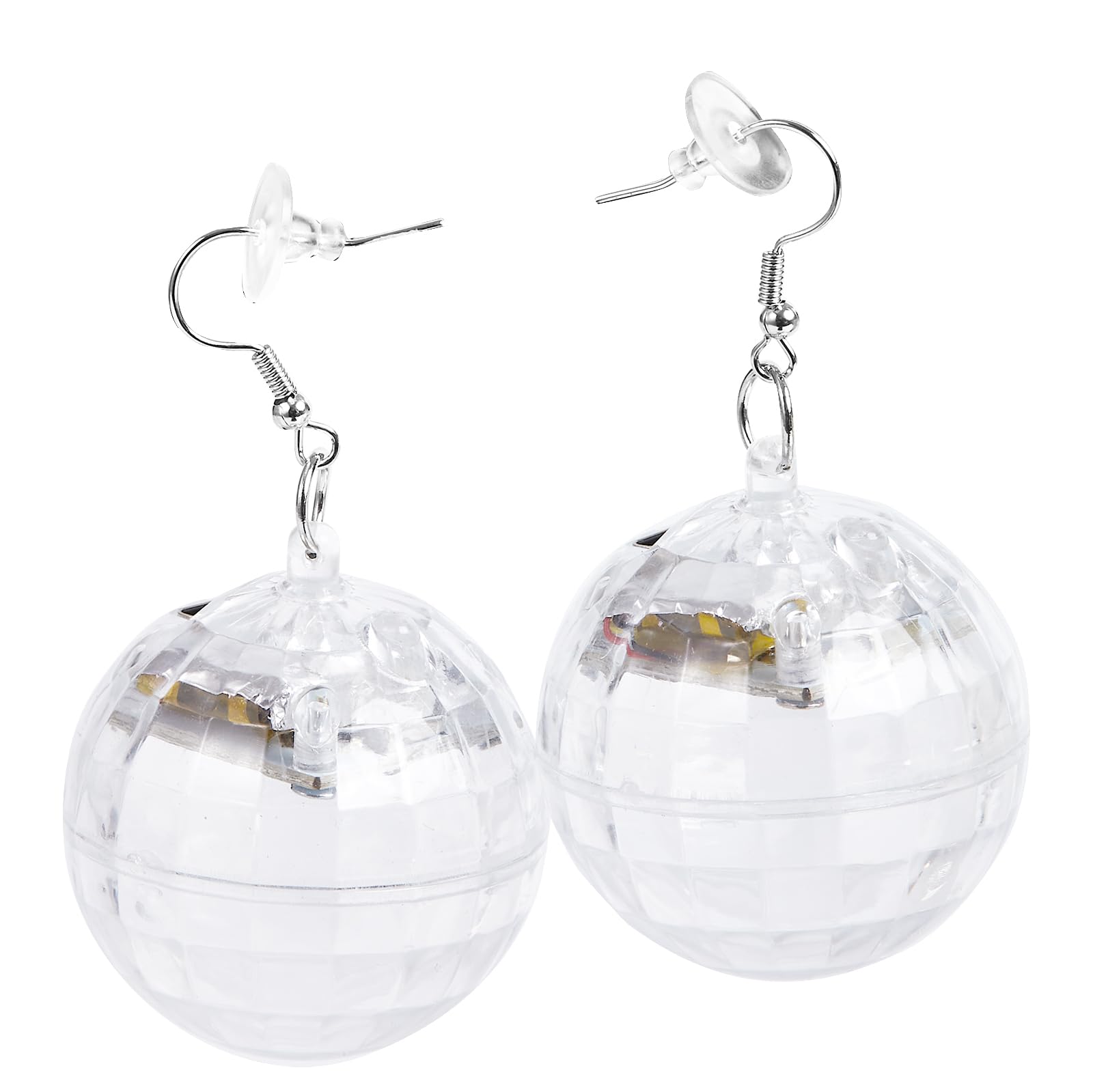 RAHAN LED Disco Ball Earrings, Rechargeable, 3 Light Modes, White, Model: disco-white