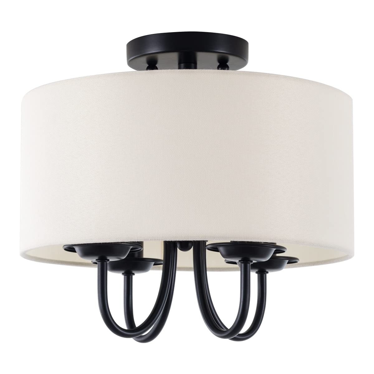 VILUXY Semi-Flush Mount Ceiling Light Fixture, 4-Light, Off-White Fabric Drum Shade, Black Finish, Modern Design for Bedroom/Dining Room