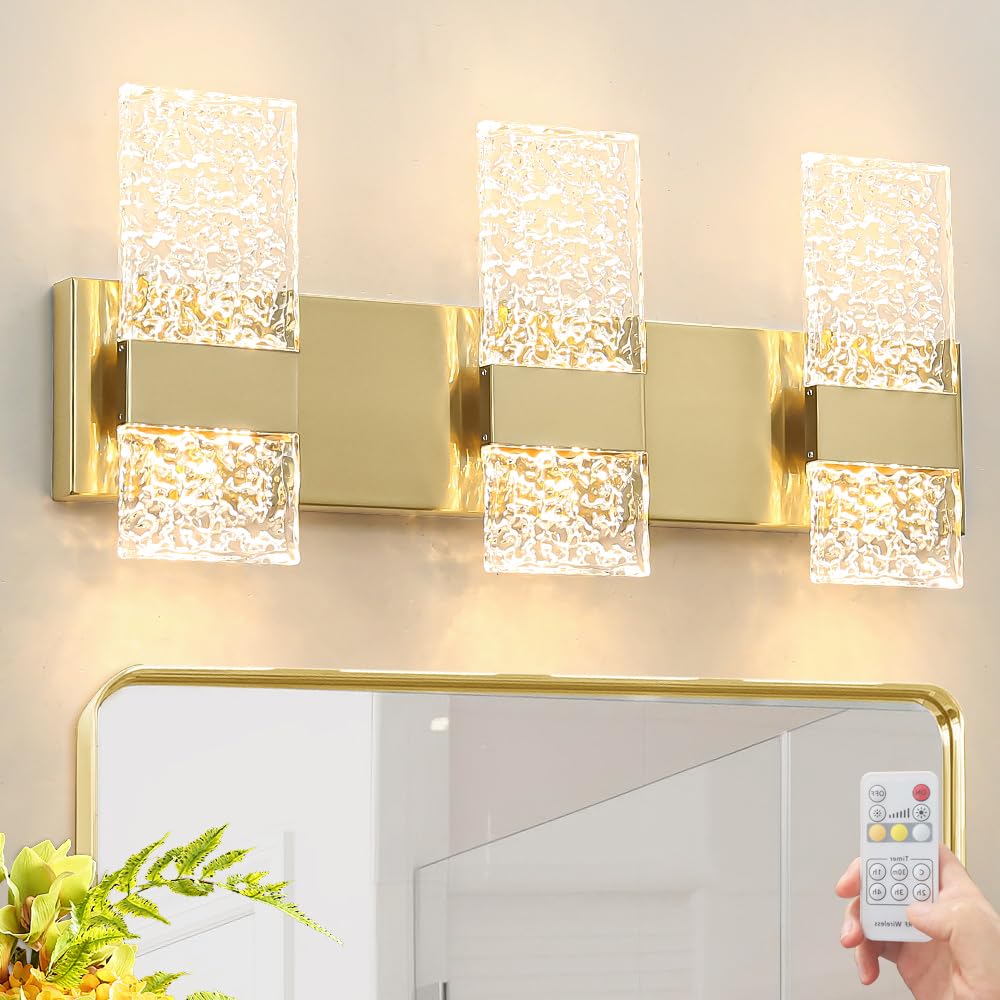 Ditoon Modern Bathroom Vanity Light, 6-Lights, Dimmable Acrylic Shade, Hardwired, Gold, Model DX23073V6-BS-M, Size H9.25in L