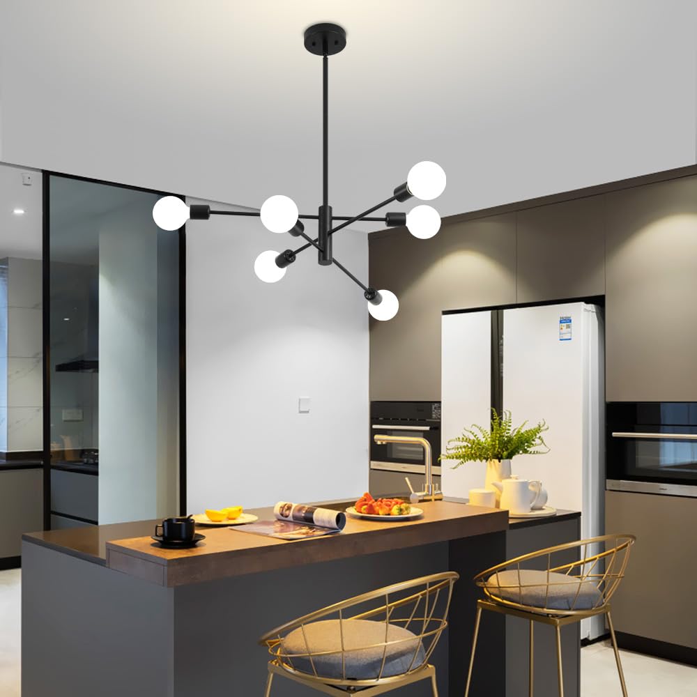 Deyidn Sputnik Chandelier - 6-Light Black Modern Industrial Ceiling Light Fixture for Living Room, Kitchen, Bedroom, Dining Room