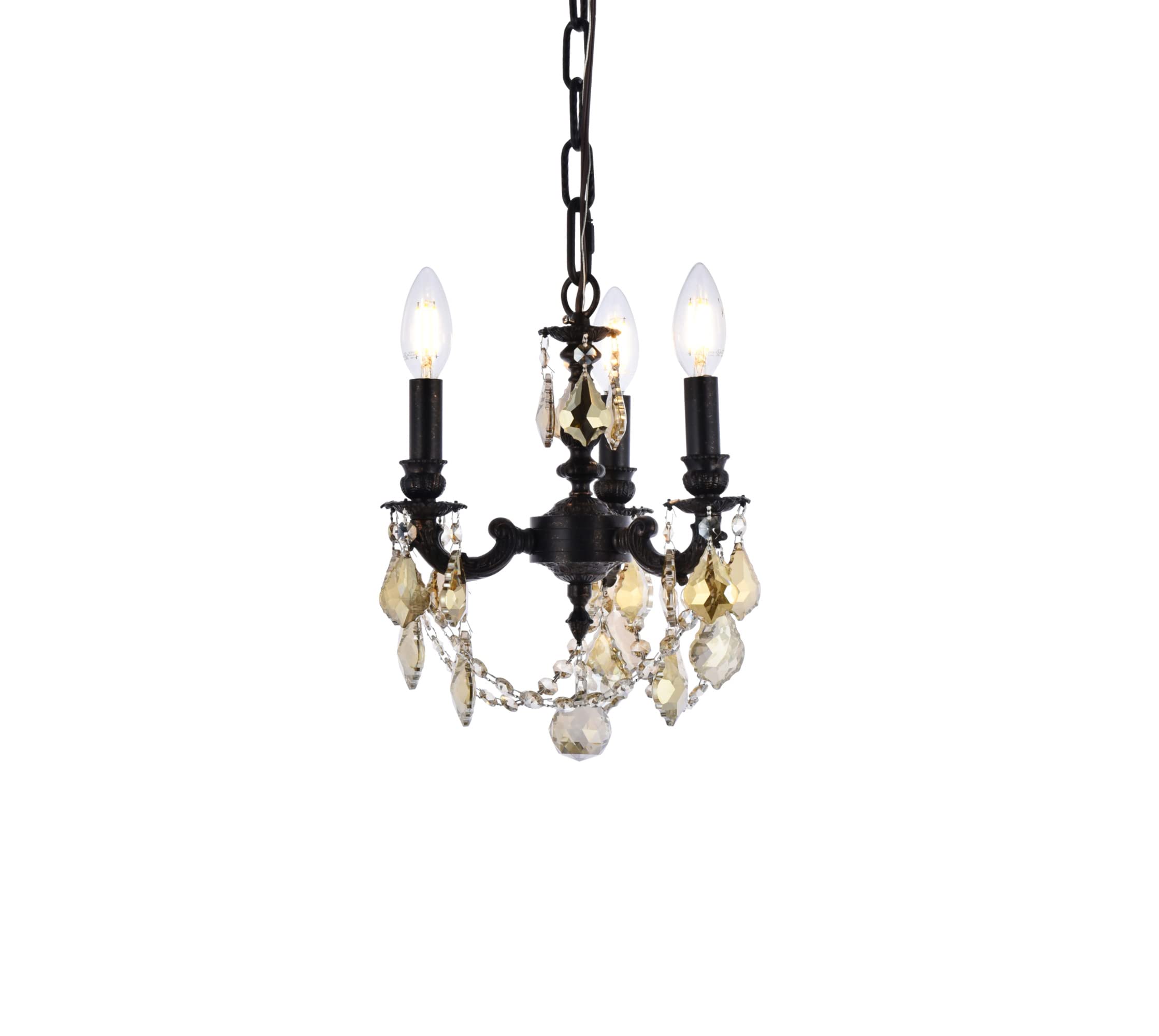 Elegant Lighting Lille Collection 3-Light Hanging Fixture with Royal Cut Crystal, Dark Bronze Finish