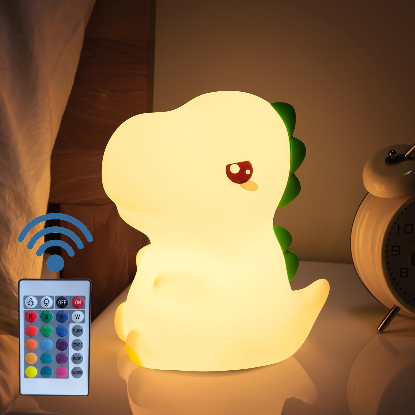 Pokanic Kids LED Night Light - Rechargeable Silicone Lamp, Multi Color, Portable, Dinosaur Design for Bedroom and Living Room