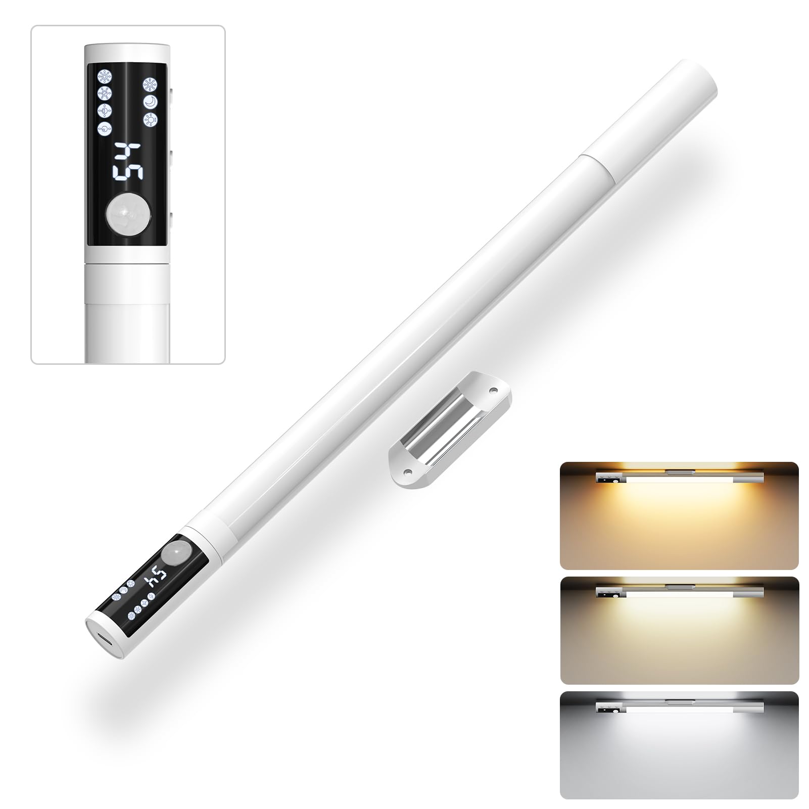 MALIIGAZA Upgraded 2000mAh LED Under Cabinet Lights with Digital Display, 15-inch Wireless Indoor Closet Lights for Wardrobe Clo