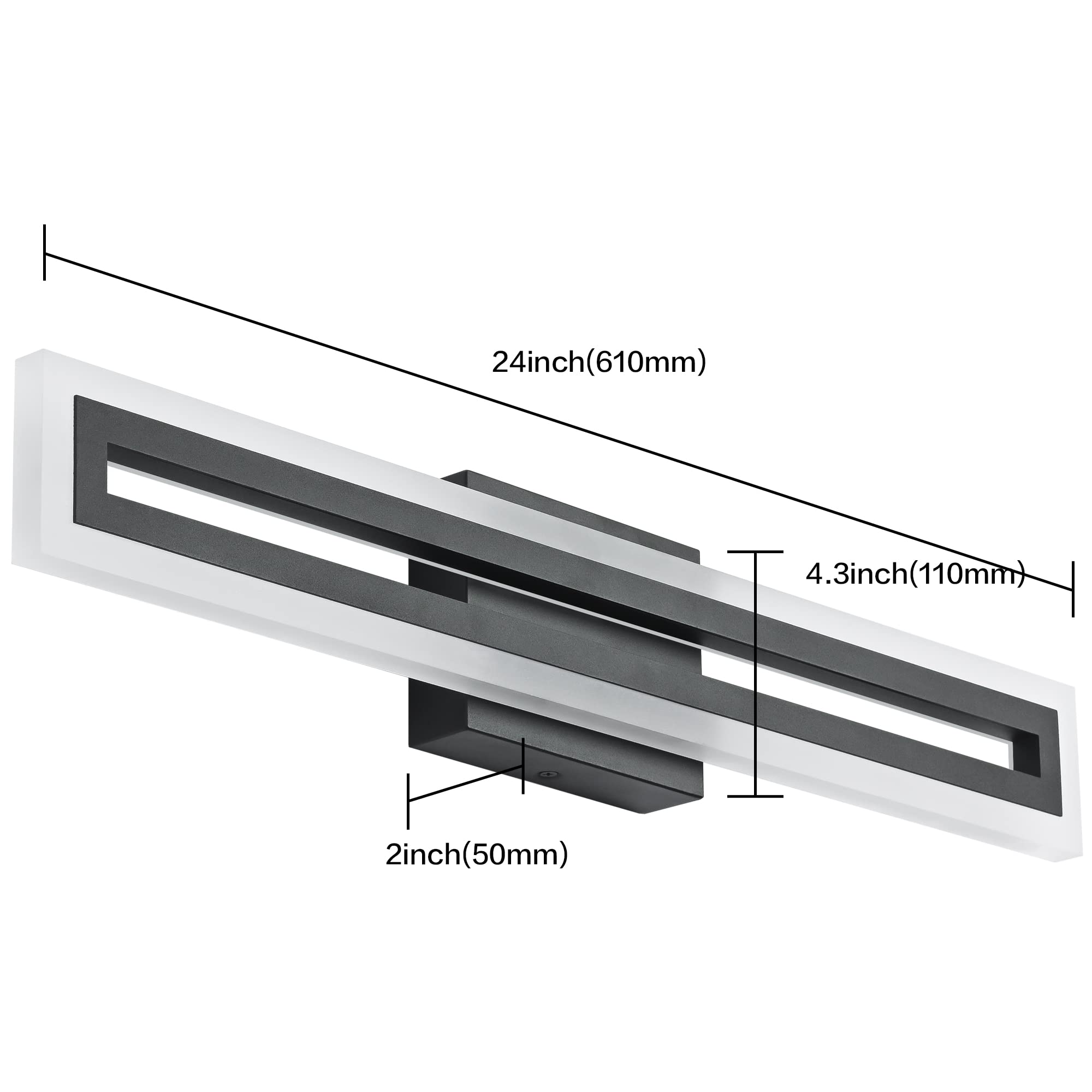 SOLFART 24 inch LED Vanity Light Fixture, Black Adjustable 5CCT, Aluminum, Model S8300-610mm-6000K