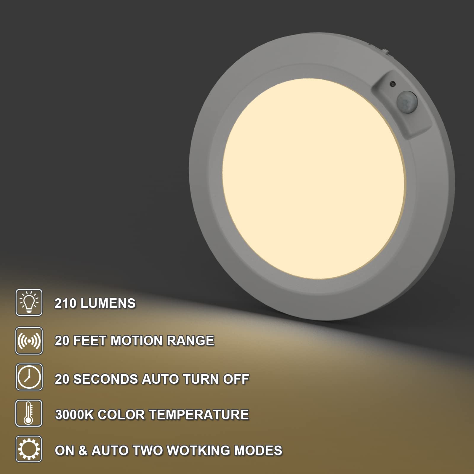 Awanber Battery Operated Motion Detector Lights, Wireless LED, 210LM, 3000K, Plastic, 1 Pack, Warm White