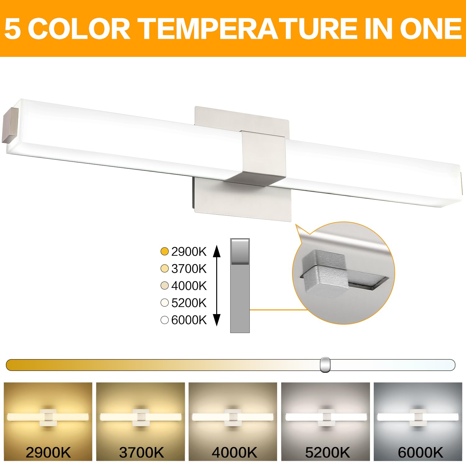 ZUZITO Brushed Nickel Vanity Lights for Bathroom 24 Inch, Modern LED Bathroom Lighting Fixtures Over Mirror, 18W 5CCT Dimmable V
