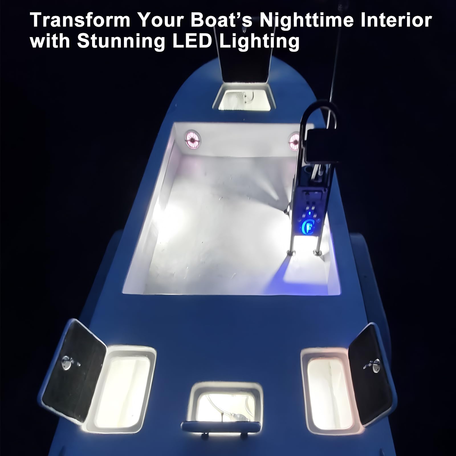 Seaperk Boat LED Navigation Light, IP67 Waterproof, Adhesive/Screws Install, 2Pcs White, Model Sea-Deck-W-2