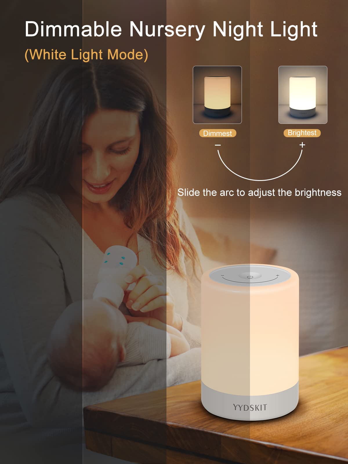 Yydskit Baby Night Light, Nursery Night Lamp For Breastfeeding, Portable Nightlight For Kids Toddlers Bedroom, Warm & Soft Bedside Lamp, Touch Control, Rechargeable, Lasting Up To 100Hours