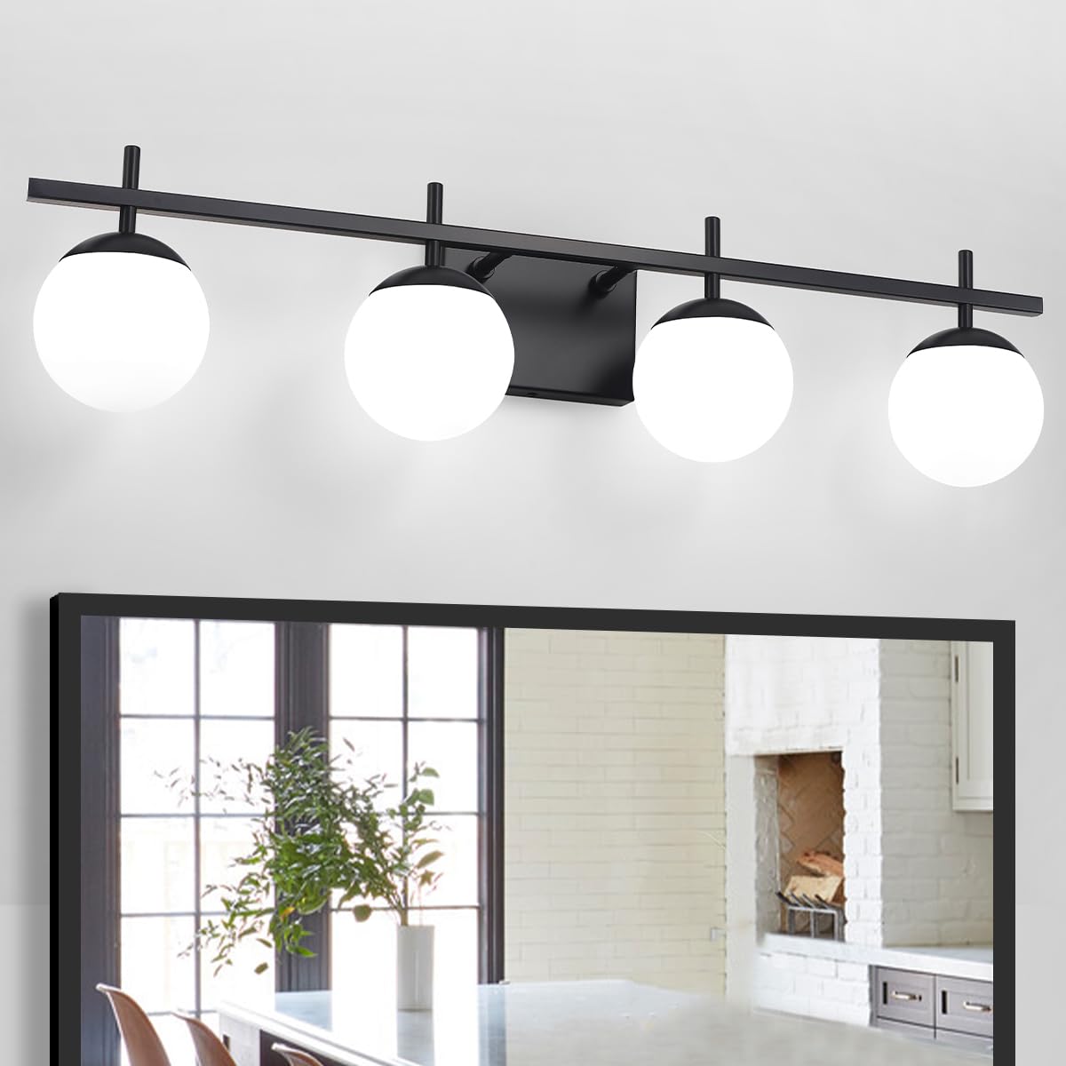 Zsmihdoh 4-Light Black Bathroom Vanity Light Fixtures, Mid Century Modern Globe Design