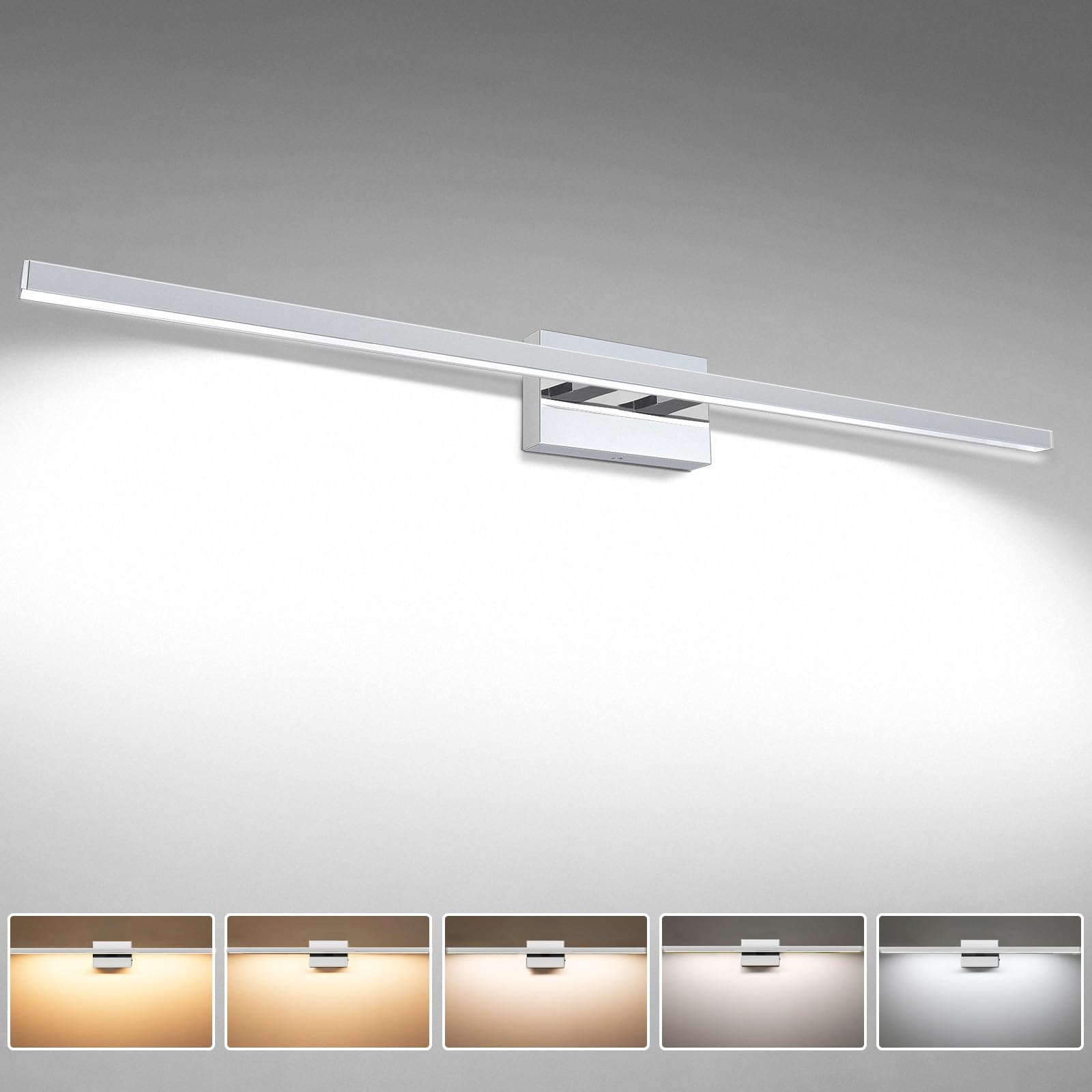 VOLISUN 48-Inch Dimmable Bathroom Vanity Light, 30W 5CCT LED, Chrome, Model 21175ZM, Metal