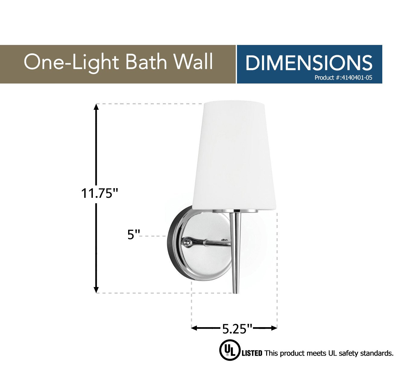 Sea Gull Lighting One Light Wall/Bath Fixture, Chrome, Alloy Steel, Model 4140401-05