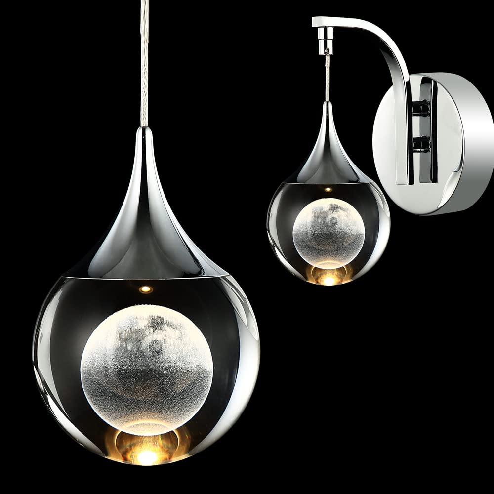 Sedelan Led Crystal Wall Sconce - Moon Modern Dimmable Light For Bedroom, Living Room, Chrome