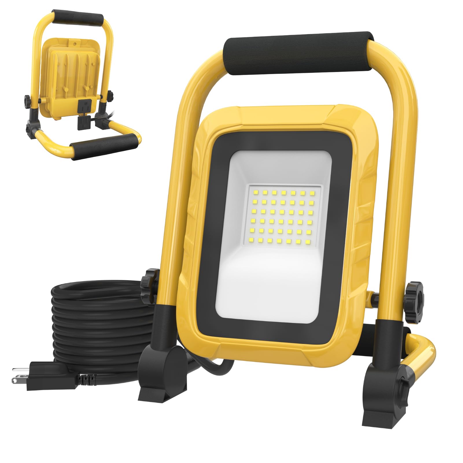 Lhotse 5000Lm Led Work Light, 30W Portable Flood Light With Socket, Outside Work Lights With Stand, Angel Adjustable Worklight For Workshop Garage,Construction Site, Ip54 Waterproof