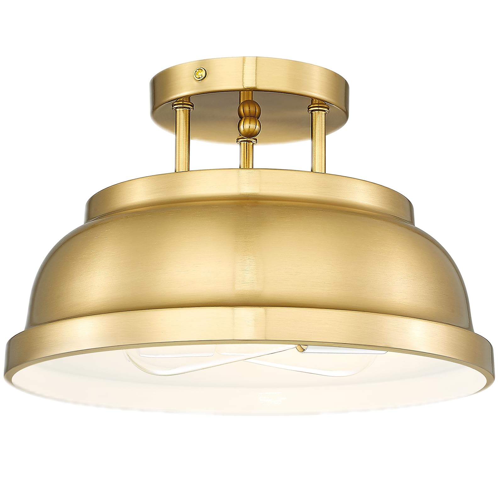 Zeyu 2-Light Vintage Flush Mount Light Fixture, Semi Flush Ceiling Light Fixture For Bedroom Kitchen, Metal Dome Shade In Brushe