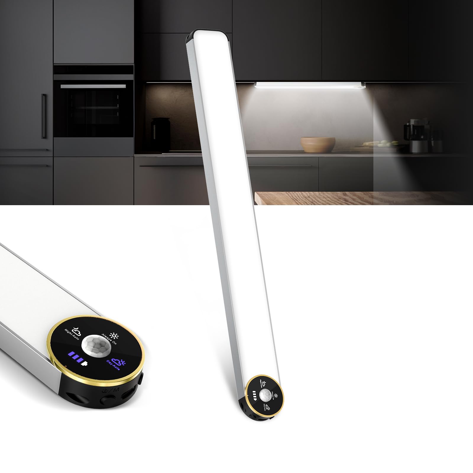 COLIJOY Motion Sensor Under Cabinet Lights, 3-Color Dimmable, 84 LED 15Inch Wireless Closet Lighting, Rechargeable 3200mAh Batte