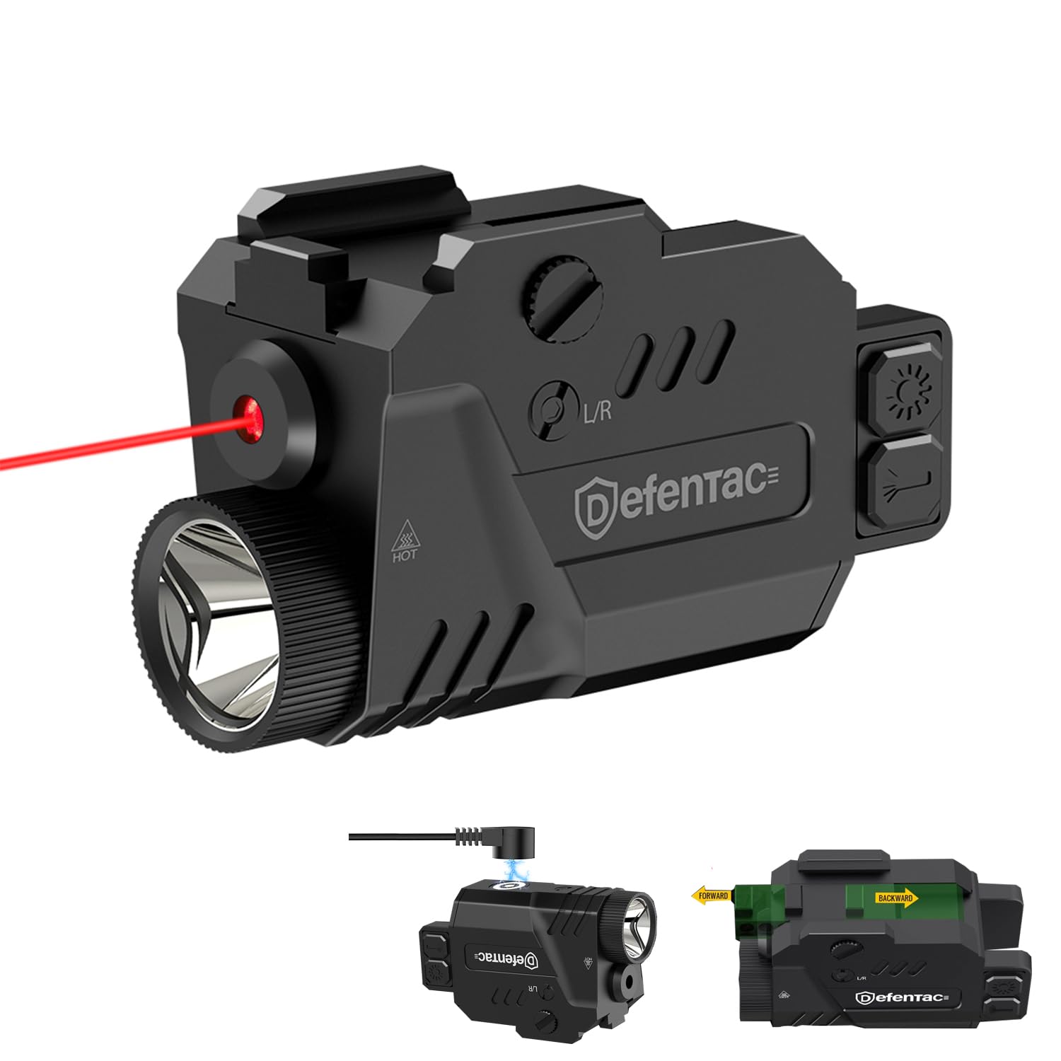 DEFENTAC 800 Lumens Handheld Toy Light Laser Combo  Strobe Tactical Flashlight with Red Beams for Launchers W/a Rail  Rechargeable