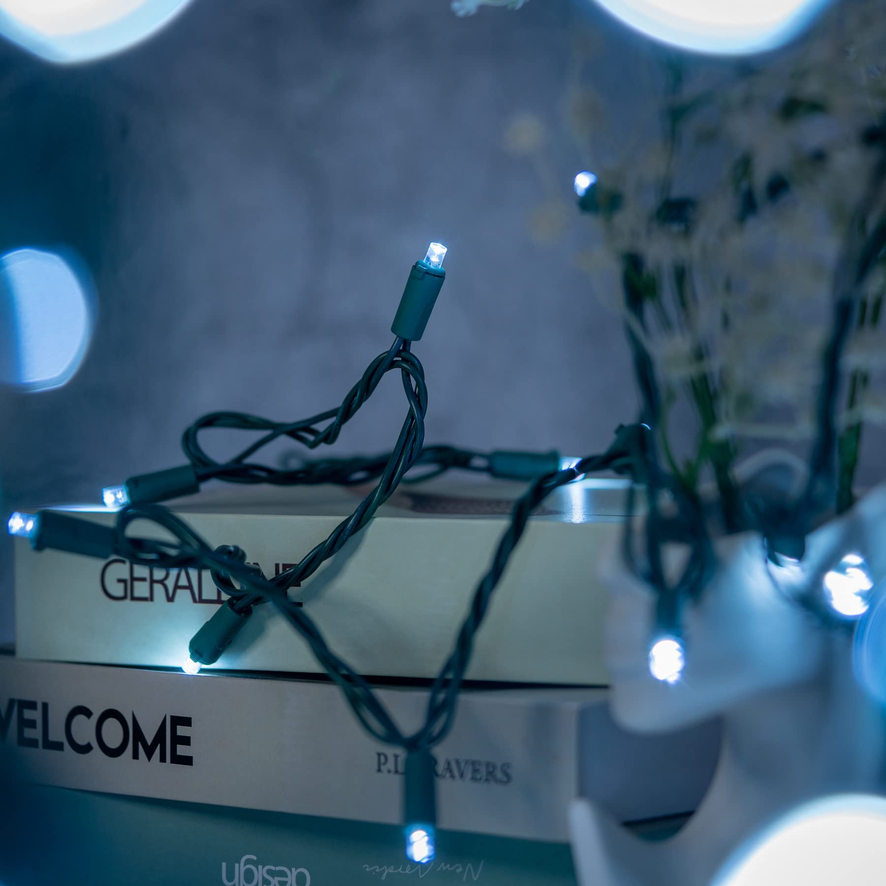 YULETIME LED Christmas Lights Set, 200 Cool White Bulbs, 66 Feet Green Wire, UL Certified, Model BMD-L-200E/4F