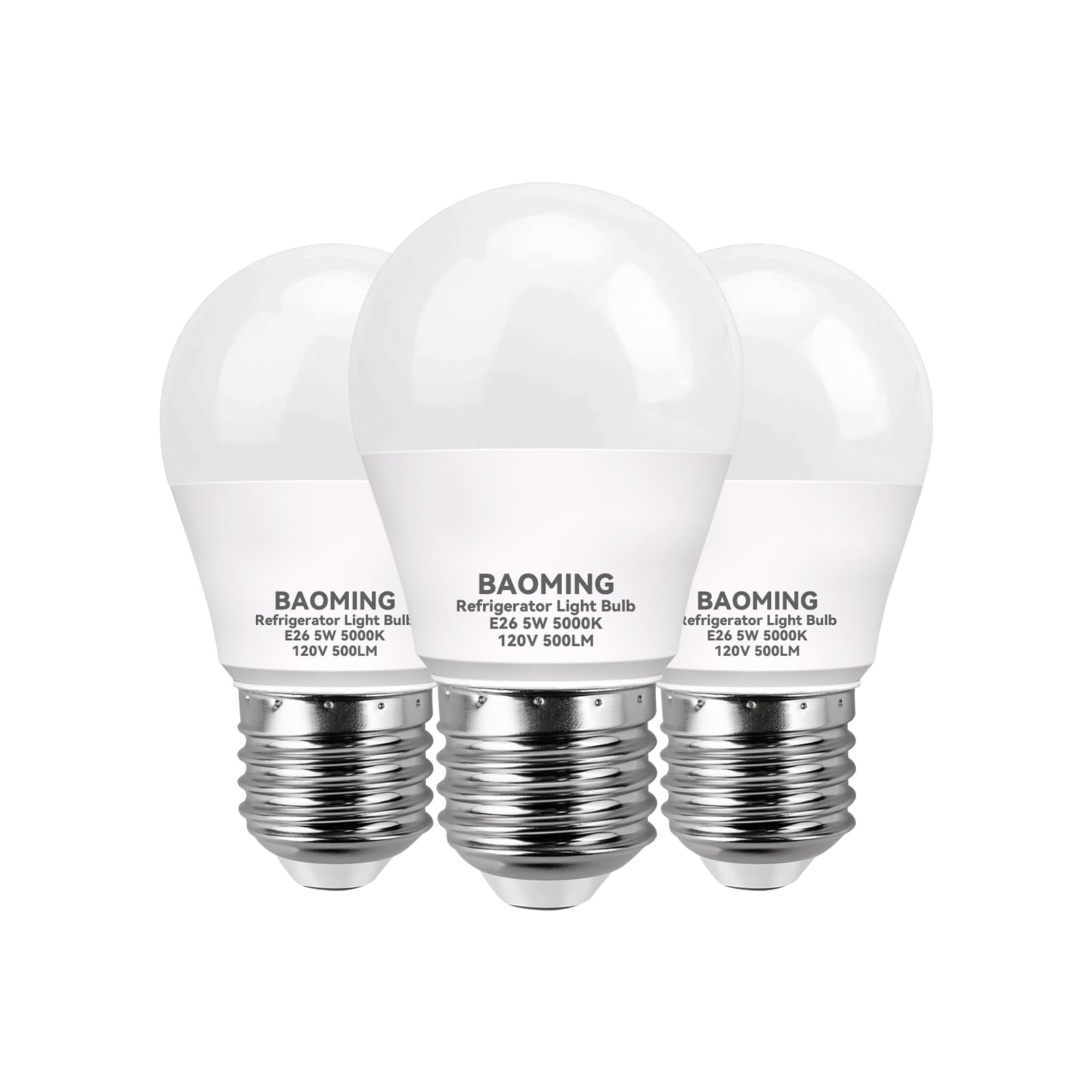Baoming Refrigerator Light Bulb Led 50 Watt Equivalent,5W A15 Fridge Waterproof Bulb Daylight White 5000K E26 Base,Waterproof Fr
