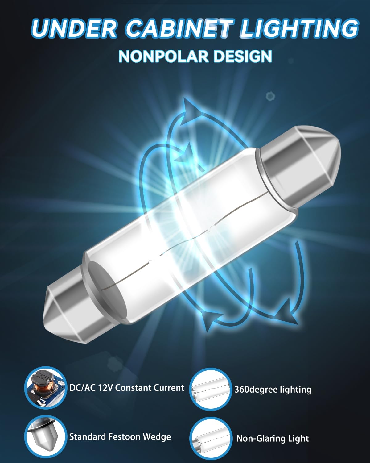 Keiurot Under Cabinet Light Bulbs T3 44Mm 12V 5W Festoon Bulb, Xenon Undercabinet Bulb Festoon Light Bulb 2700K, 12Pack