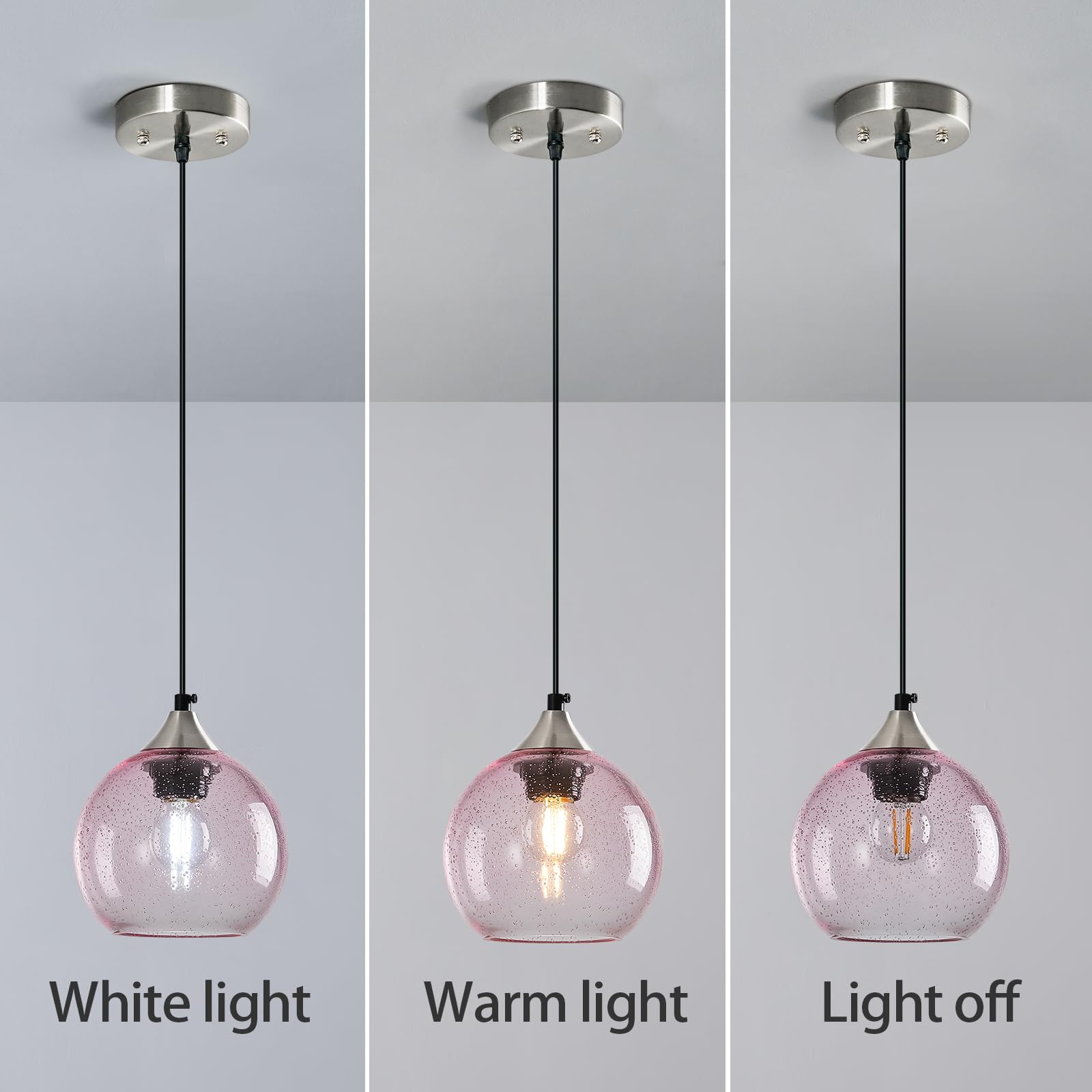 Lbsqj Pink Glass Pendant Lights Kitchen Island Globe Pendant Light Fixtures Modern Pendant Lighting For Bedroom Living Dining Room Light Fixture (5.9 In  3 Pack)
