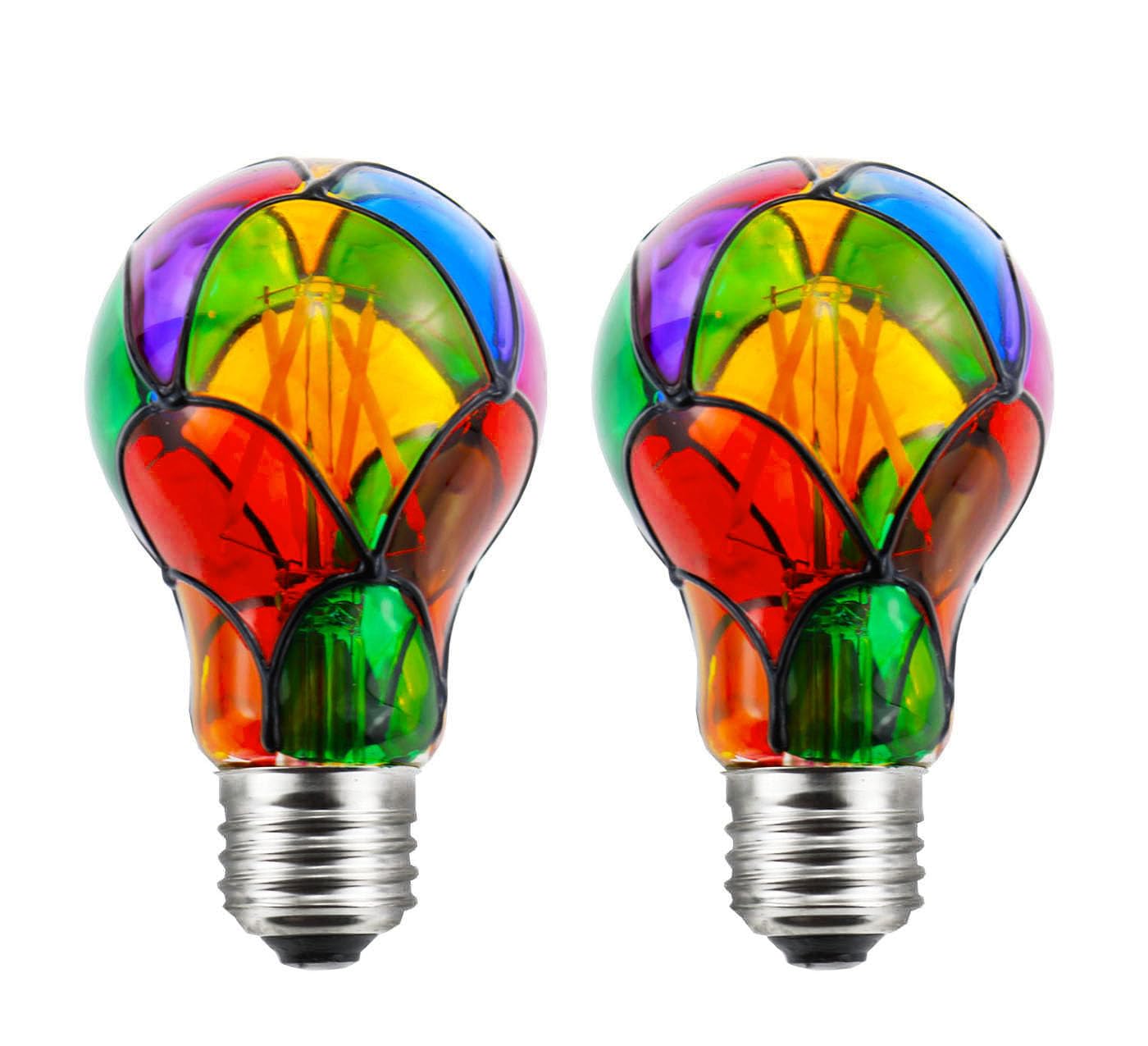 Greeogin Dimmable Stained Glass Led Light Bulb Led Color Bulb,E26 Base 4 Watts A19/A60 Led Light Bulbs,For Party Light,Festive A