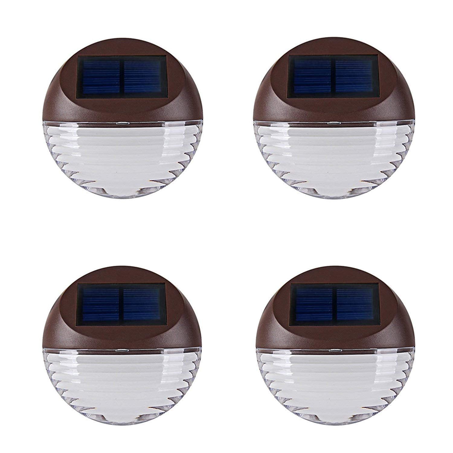 kinna Solar Deck Lights, 4 Pack LED Waterproof Step Lights, Dark Brown, Model PD-29578, for Railing, Stairs, Fence, Yard