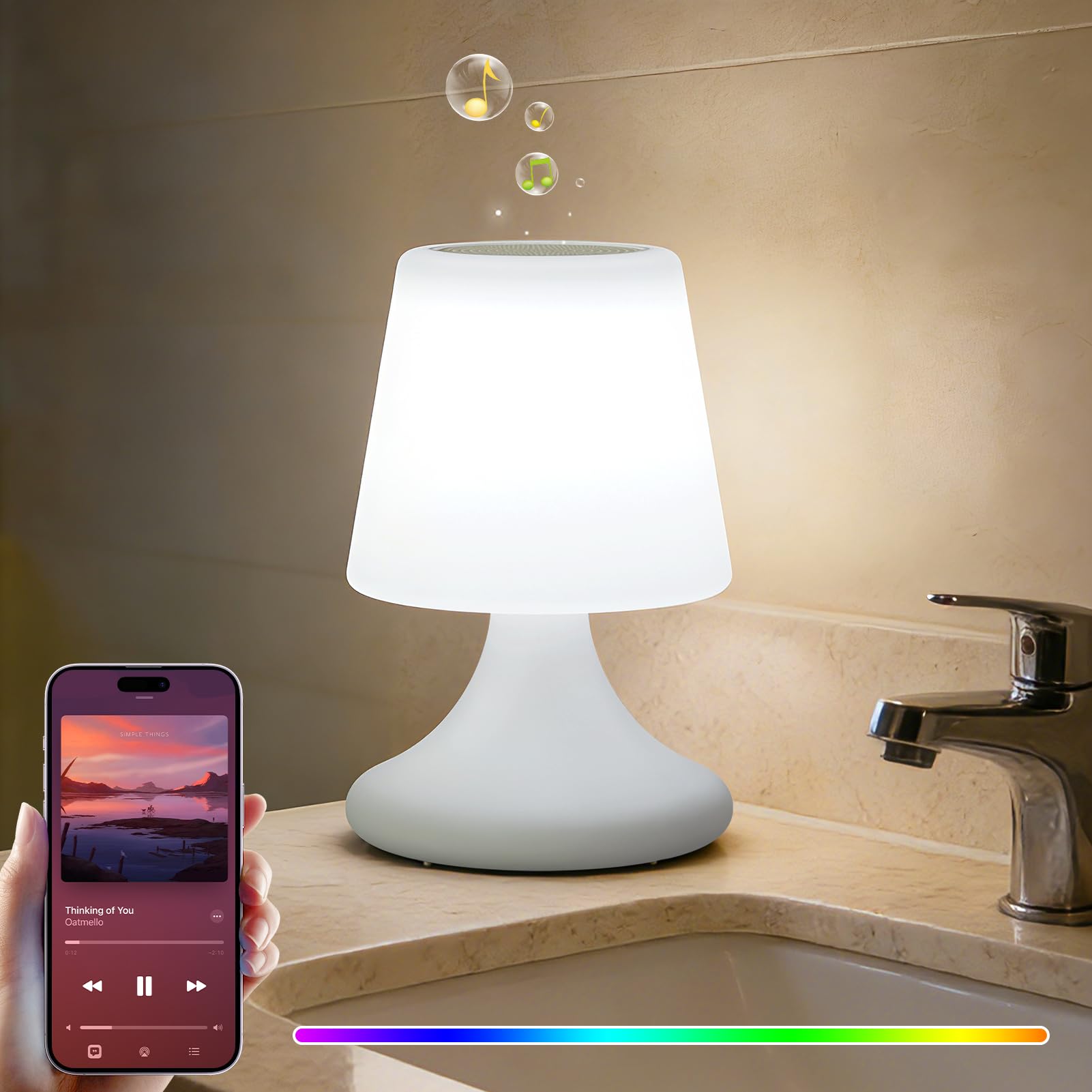 uuffoo Shower Lamp Cordless LED Table Lamp with Speaker Patio Outdoor Speaker with Lights RGB IP44 for Patio Pool Party Balcony Bathroom (Waterproof  Rechargeable)