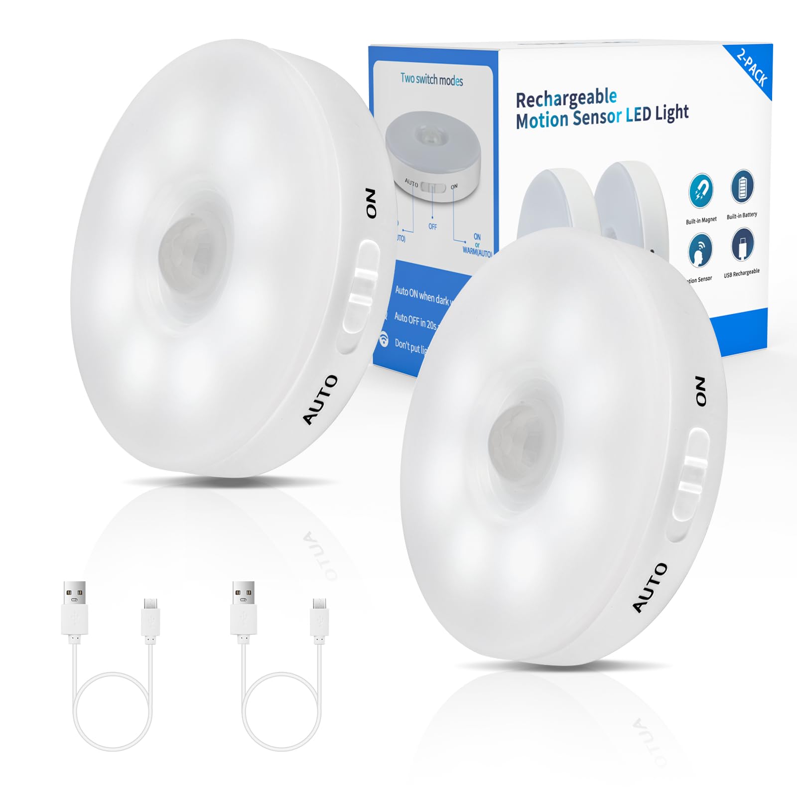 SPLUED Gen2 LED Rechargeable Motion Sensor Light, Cool White, 900mAh Battery, 2 Pack, Model ZQ-0381C1