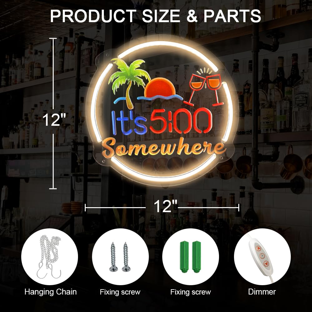 Colysor Neon Sign - 17inx13in Acrylic Bar Décor with Dimmable Switch, USB Powered, Available in Multiple Colors