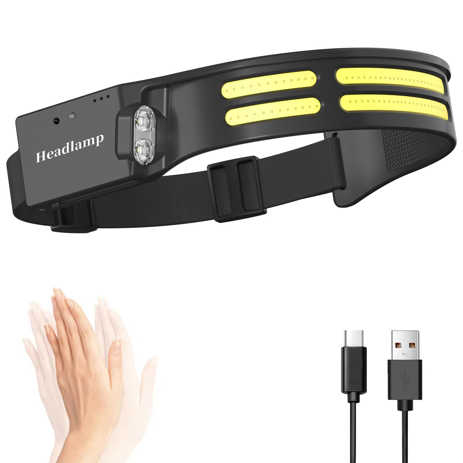 LED Headlamp, USB Rechargeable Head Lamp, 230 Wide Beam Motion Sensor Headlight, Super Bright Outdoor Waterproof Flashlight for 