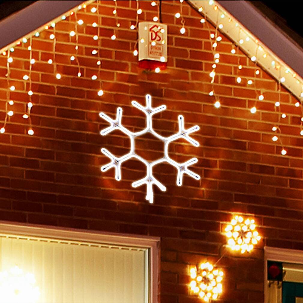 Lamphome [Large 15"X13.3" 360 Led Snowflake Neon Motif Super-Bright White Leds Outdoor Christmas Decoration With Ul Standard Adaptor Waterproof For Outdoor Home Party Wall Hanging Holiday Christmas