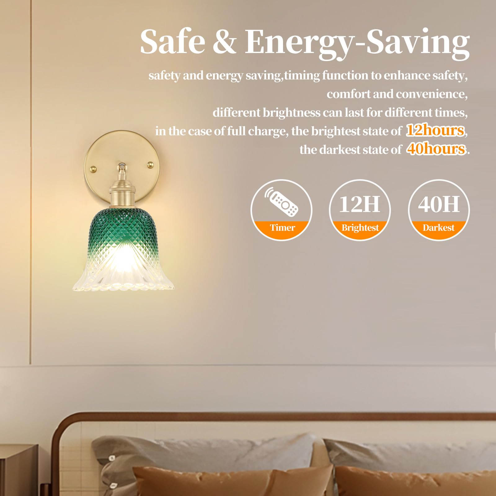 GEEZO Vintage Battery Operated Wall Sconce, Rechargeable Light with Remote Control, Ripple Colors, Model GEEZO-Y-11, (1 pack)